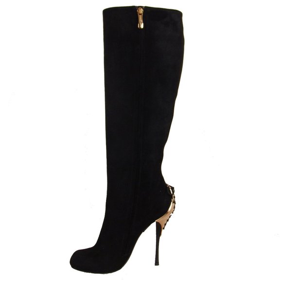 $2000.00 Gianmarco Lorenzi Black Suede Stiletto Boots EU Italian Womens Shoes - Picture 4 of 8